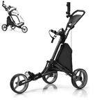 SPOTRAVEL 3 Wheel Golf Push Pull Cart, Folding Golf Trolley with in Foil Coated Storage Bag, Elastic Strap, Adjustable Umbrella & Cup Holder, Portable Golf Bag Holders (Gray)