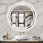 FITLAND 24" LED Bathroom Mirror Round Vanity Mirror, Anti-Fog, Dimmable, 3 Color Temperature, Memory Function Led Wall Mirror for Bathroom, Vanity, Shaving (Vertical/Horizontal)