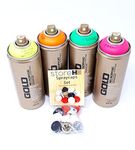 Montana Gold FU Spray Cans Set Neon Colours + Replacement Spray Heads - 4 x 400 ml