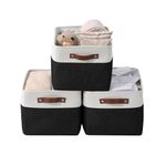 DECOMOMO Storage Bins | Fabric Storage Basket for Shelves for Organizing Closet Shelf Nursery Toy | Decorative Large Linen Closet Organizers with Handles Cubes (Black and White, Large - 3 Pack)