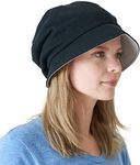 CHARM Womens Organic Cotton Sun Hat - Japanese Summer Reversible Chemo Cap Adjustable Black & Light Gray