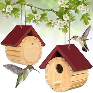 2 Pack Hummingbird House Kit, Hummingbird Houses for Humming Birds Nesting Outdoors, Wooden Spray Painted Hummingbird House with Hemp Ropes, Decorative Chickadee Box Wren nest Hanging Outside Window