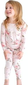 Posh Peanut Girls Pajamas - Soft, Viscose from Bamboo PJs for Kids - Matching, Long Sleeve Toddler Pajamas for Girls (2 Years) Vintage Pink Rose