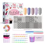 Royalkart Nail Art Kit For Girls|5 Dotting Pen|Stamping Plate,Silicone Nail Stamper,Scraper,Nail Art Buffer,Fimo Clay Wheel,Finger Tip Guide|Nail Art Tools (Explorer-02)