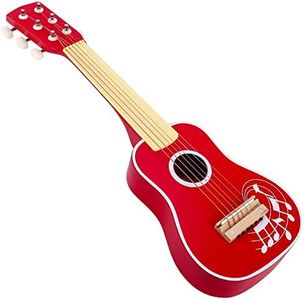 SOKA Wooden Red Guitar Musical Instrument Pretend Play Music Toy Interactive Role Play Game Early Developmental Gift for Children Toddler Kids Boys Girls Ages 3 year old +