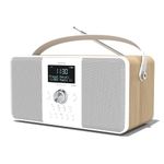 DAB DAB+ FM Digital Radio Wireless Bluetooth, Stereo Speakers, Alarms, Sleep timer, Presets, Large Display, Rechargeable Battery, Headphones port, USB Mobile Charger (AZATOM D2 Multiplex Oak)