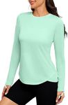 PINSPARK Hiking Shirts for Women Long Sleeve Rash Guard UV Protection Crewneck Workout Tops with Thumbholes 2024, Green XXL