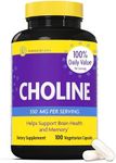 InnovixLabs Choline Supplement 550mg Pure Choline Bitartrate for Brain Health, Focus, Memory, Cognitive Development, Fatty Liver and Mood Support for Women and Men, 100 Capsules