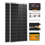 ECO-WORTHY 200W 12V Complete Solar Panel Kit for RV Off Grid with Battery and Inverter: 2pcs 100W N-Type Bifacial Solar Panel + 30A Charge Controller + 50Ah LiFePO4 Battery + 600W Solar Inverter