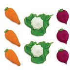 Anniversary House Hand-made Vegetable Patch Edible Sugarcraft Cake Toppers | Carrot, Cauliflower, Radish | 2-3cm each | SF611, Green, Orange, Violet