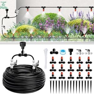 Mist Drip Irrigation System for Garden Watering 60FT, Quick-Connect Micro Misting kit for Greenhouse,Plant,Raised Bed,Vegetable,Flower. Hanging or Inground Misters Sprinkler,Sistema De Riego Por Goteo