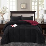 HIG 3 Pieces Black California King Comforter Set, Modern Breathable Box Stitched Duvet Insert with 2 Shams, Soft Fluffy All Season Reversible Comforter Set Blanket with Corner Tabs for Bedroom