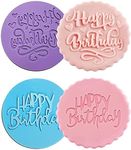 Cookie Cutters Set 2 PCS Round Cookie Stamp Happy Birthday Cookie Cutter Mould Dough Fondant for Kid DIY Cookie Making (A)