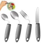 BaseSmall Adaptive Utensils (4-Piece Kitchen Set) Weighted - 42° Angled Adaptive Utensils for Parkinsons Patients, Hand Tremors, Arthritis and Elderly - Eating Utensils for Elderly (Right Handed)