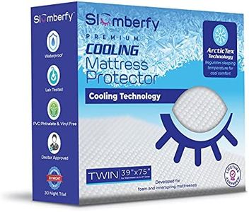 Slumberfy Twin Size Waterproof Cooling Mattress Protector by - Premium Skin-Safe Mattress Cover, Natural Fabric with ArcticTex Cooling Technology, Noiseless Quilted Mattress Protector – 39x75 in.