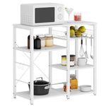 SDHYL Kitchen Storage Islands 3 Tier, 35 inch Bakers Rack Microwave Stand with 5 Storage Shelves Hanging Hooks, Kitchen Shelves Organizers Bakers Racks with Movable Basket, White