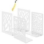 Iycnkok Bookends for Shelves Book Ends Holders Stoppers Supports Metal, for Office Home Decorative, Tree and Leaf Design, 2 Pair White, Bookmark Included