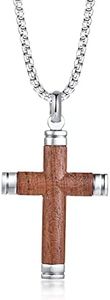 VNOX de Dos Tonos de Acero Inoxidable Brasil Rosewood Madera Cristiana Bautismo Jesús Cruz Colgante, Collar para Hombres, 24 "Cadena Rolo