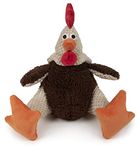 goDog Checkers Fat Rooster Squeaky Plush Dog Toy, Chew Guard Technology - Brown, Large