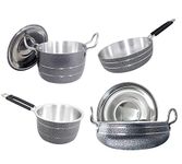 Bartan Hub Cookware Set of 4 (Handi 2500 ML, Pot 1500 ML, Saucepan 1500 ML, Frying Pan 20 cm, Aluminium Made, Dishwasher Safe) Cookware Set (Aluminium, 4 - Piece)