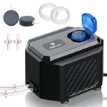 fishkeeper Whisper-Quiet Aquarium Air Pump - 10W/6W Powerful Stainless Steel Dual-Outlet Fish Tank Air Pump, Adjustable Oxygen Aerator Pump with Bubble Stone Kits for Up to 200 Gallon Aquariums