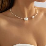 Clataly Imitation Pearl Open Necklace Simple Single Layer Bracelets Silver Crystal Delicate Open Choker Necklace Jewelry for Women and Girls (Pearl Necklace)