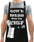 LINEN CLOSET® Adjustable Bbq Aprons for Men Funny Chef Aprons Christmas Grilling Gifts for Dad Son Father Husband with 2 Pockets-Don’t Mess With the Chef Apron