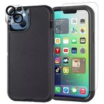 for iPhone 14 Plus Case with 2 Screen Protectors + 2 Camera Lens Protectors, droperprote 3-Layer Defender Phone Case for iPhone 14 Plus, Heavy Duty Rugged Hard Cover, 6.7" (Black)