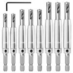 K Kwokker 8PCS Hinge Drill Bit Set, 1/4" Hex Shank High Speed Steel(HSS) Self Centering Drill Bit for Hinges Hardware Pilot Hole Drill Bit Cabinet Wood Window Door Pilot Hole Woodworking Tool(Silver)