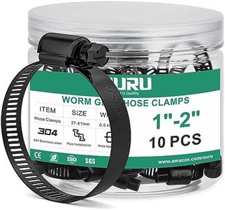 OURU 10PCS 1"–2" Black Hose Clamp,Adjustable 27-51mm Small Hose Clamps Stainless Steel,Metal Worm Gear Hose Clamps for Automotive,Plumbing,Intercooler,Pipe,Fuel Line Radiator Clamps
