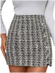 SweatyRocks Women's Elegant High Waist A-line Plaid Tweed Mini Skirt Yellow Medium