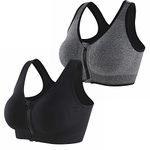 CLOUSPO Sports Bra Post Surgery Bra Zip Front Wireless with Removable Pads Yoga Bra for Workout Fitness(XXL,Grey+Black)