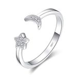 JewelryPalace Moon Star Cubic Zirconia Open Adjustable Rings, White Gold Plated 925 Sterling Silver Rings for Women, Simulated Diamond Cuff Finger Thumb Band Ring, Girls Womens Jewellery Gifts