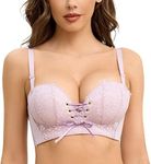 FallSweet Add Two Cups Lace Push Up Bra Ultra Padded Wireless Support Brassiere (Purple, 38C)