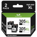305 XL Black Ink Cartridge High Yield Remanufactured for HP 305XL Ink Cartridges, Printer Ink 305 for DeskJet 2710 2720 2700 2724 Plus 4120 Envy 6000 6020 6032 6010 6055 Pro 6430 6400 (2 Black)