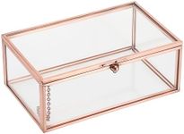 Hipiwe Vintage Glass Keepsake Box Rectangle Jewelry Display Organizer Box Vanity Lidded Box Home Decor Glass Decorative Box for Trinket Rings Earrings Bracelet,Rose Gold,Small