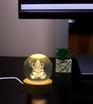 Desidiya Lord Ganesh Ji Crystal Ball Night Light 2.4 Inch Glass Ball Night LED Lamp with Woodern Base Perfect for Gift