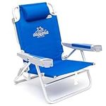 SUNNYFEEL Extra Wide 28" Low Beach Chair 5 Position Lay Flat, XL Oversized Portable Folding Camping Chairs with Cup Holder for Outdoor/Trip, Lightweight Foldable Backpack Beach Chair for Adults