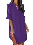 JOCAFIYE Women Summer Dresses Casual V Neck Beach Dress Short Sleeve Loose Fit Formal Dresses Shift Dress Purple M