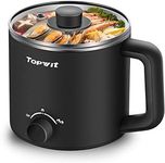 Topwit Hot Pot Electric, Electric Pot, 1.6L Ramen Cooker, Multifunctional Electric Cooker for Pasta, Shabu-Shabu, Oatmeal, Soup and Egg with Over-Heating Protection, Boil Dry Protection, Black