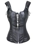 Bslingerie Womens Black Faux Leather Straps Boned Corset with Zipper Size: UK 8-10 (S)