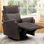 Swivel Rocking Recliner Glider Chair, Upholstered Fabric Reclining Rocker Chair with Footrest for Living Room, Nursery, Bedroom, Ergonomic High Backrest, Wide Seat Cushion and Metal Base-Charcoal