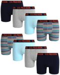 U.S. Polo Assn. Men's Underwear - Performance Stretch Boxer Briefs with Comfort Pouch (8 Pack), Heather Grey/Print/Sky Blue/Maritime Blue, S