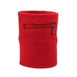 Suddora Zipper Wrist Pouch - Sweatband/Wristband Wallet for Keys, ID, Cards, Cash (Red)