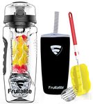 Fruitalite Fruit Infuser Water Bottle- 1 Litre, Tritan Infusion Rod with Ice Gel Ball, Carry Cover Sleeve, Infused Detox Recipes eBook, Cleaning Brush (Black)