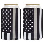 QualityPerfection Can Cooler Sleeve (2 Units) 12 Oz Neoprene Collapsible Cooler Can Cover, Insulated Can Holder, 4mm Thick Beer & Soda Can Cover, Cooler Can Covers (Thin Grey Line American Flag)