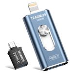 TEARMOS 128GB Photo Stick USB Memory Phone Flash Drive, External Memory Thumb Storage for Photo and Video Backup, Compatible with iPhone iPad Android PC (Light Blue)