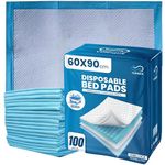100 Pack Incontinence Bed Pads 90 x 60cm – Highly Absorbent Disposable Waterproof Bed Sheets for Adults, Elderly, Children & Babies – Bed Wetting Sheets & Bed Protectors for Mattress, Sofa & Chair.