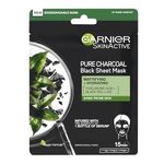 Garnier Pure Charcoal And Black Tea Sheet Mask, Purifying And Hydrating Face Mask With Hyaluronic Acid, LHA & Black Tea Extract, Mattifies Shine Prone Skin, Biodegradable & Vegan Tissue 28g