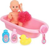 Click N' Play Baby Doll Bathtub Pretend Play Set with Accessories | Baby Bath Tub Play Set for Girls and Toddlers with 6 pcs Accessories | Baby Doll Bath Toy/Baby Doll Bathtub Set for Kids Ages 3+